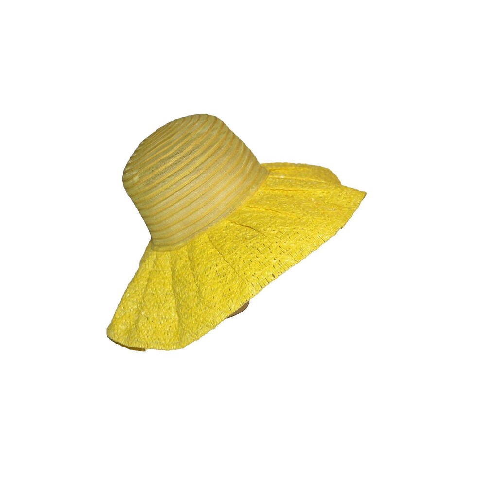 Vtg Floppy Sun Hat Groovy Mod 1970s Women Medium Beach Summer Bucket Prop Yellow